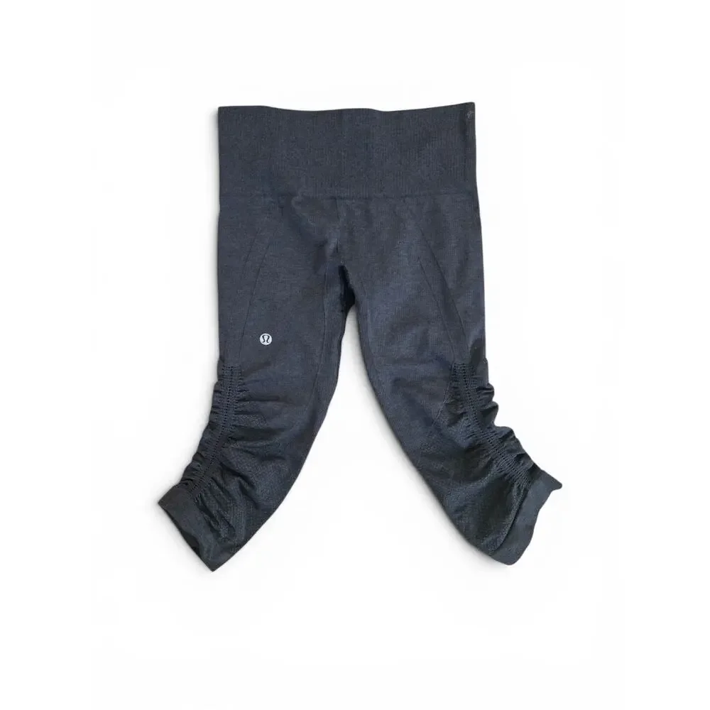 Lululemon In The Flow Crop II Heathered Black Seamless Crop Leggings Size 2